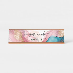 Irisierendes Aquarell-Roségold  Schreibtischnamensplakette