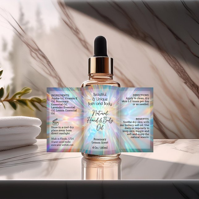 Irisierendes Flaschenetikett 4oz-Tropferprodukt Rechteckiger Aufkleber (rainbow iridescent oil bottle product label)