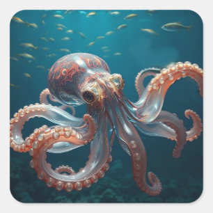 Irisierendes Glaskraken Kunst Tiefsee-Fantasy Quadratischer Aufkleber