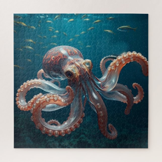 Irisierendes Glasoctopus Kunst | Tiefsee-Fantasy (Vertikal)
