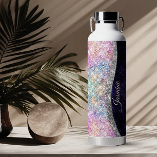 irisierendes lila silber falscher glitzer monogram trinkflasche