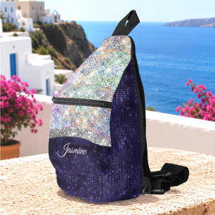 irisierendes lila silbernes falsches Glitter Monog Crossbody Bag