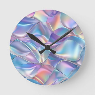 Irisierendes Metall 6 Geometrisch Runde Wanduhr