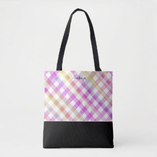 Irisierendes rosa Gingham-Muster mit Monogramm  Tasche
