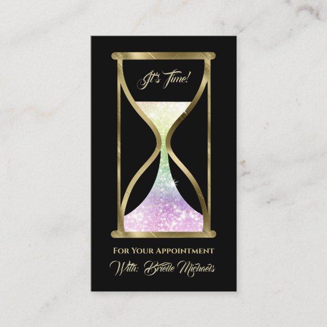 Irisierter Glitzer Hourglass-Haare und Schminke Terminkarte (Vorderseite)