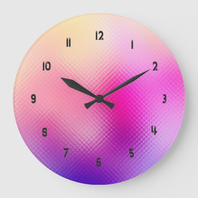 Irisiertes lila Glas und rosa Ober Große Wanduhr (Vorderseite)