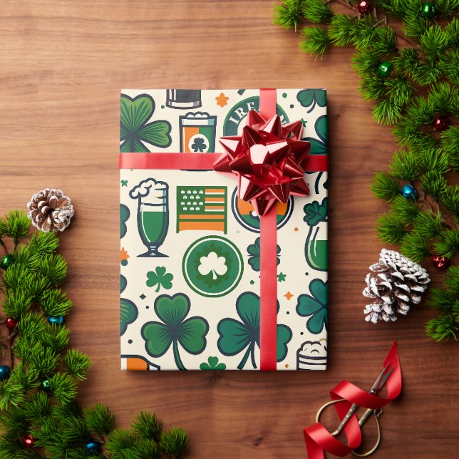 Irland Flaggen Irish Kleeblatt Celtic St Patricks  Geschenkpapier (Feiertagsgeschenk)