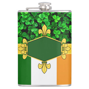 Irland - grüne Kleeblätter, Monogramm/Initialen 11 Flachmann
