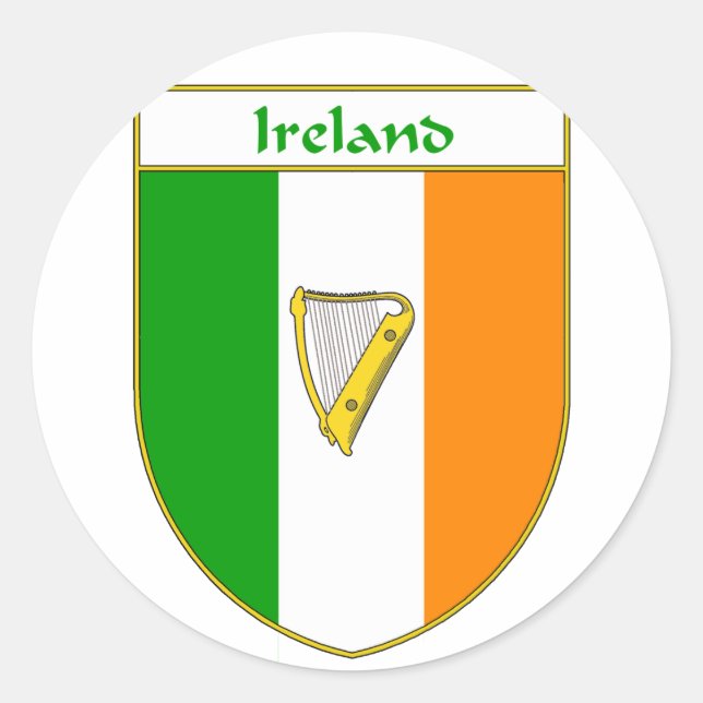 Irland Harfe Irish Flag Shield Runder Aufkleber (Vorderseite)