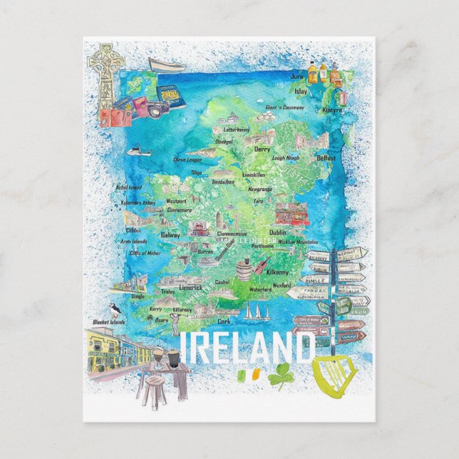 Irland Illustrierte Reisekarte Postkarte (Vorderseite)