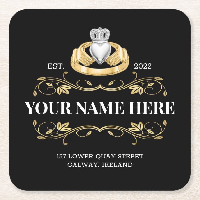 Irland Irish Claddagh Ring Style Design Square Rechteckiger Pappuntersetzer (Vorderseite)