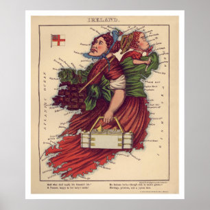Irland Karikatur Karte 1868 Poster