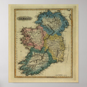 Irland-Karte 1823 durch Lucas, der jr. auffängt Poster