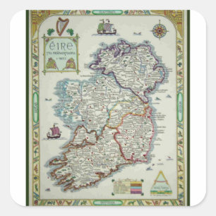 Irland-Karte - historische Karte IrenEire Erin Quadratischer Aufkleber