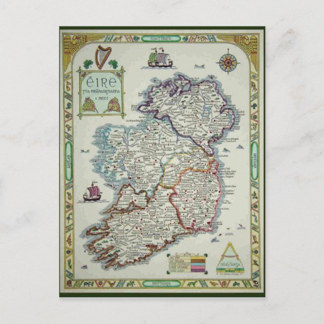 Irland Karte - Irish Eire Erin Historic Map (Vorderseite)