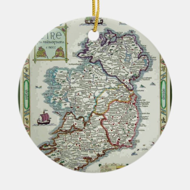 Irland Karte - Irish Eire Erin Historic Map Keramikornament (Vorne)