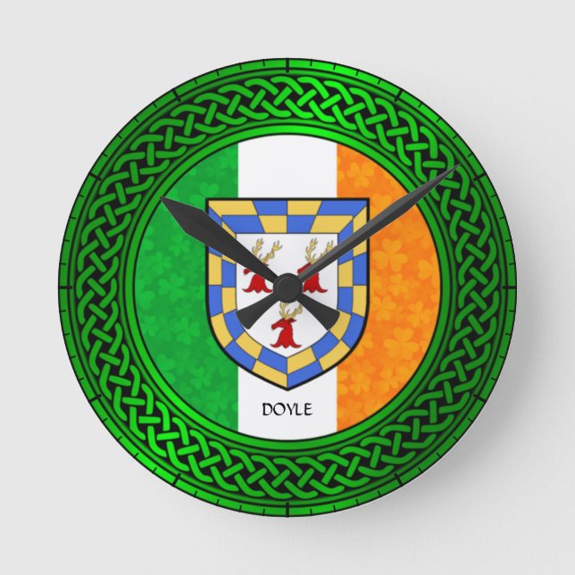 Irland Kleeblatt Flag - Doyle Runde Wanduhr (Vorderseite)