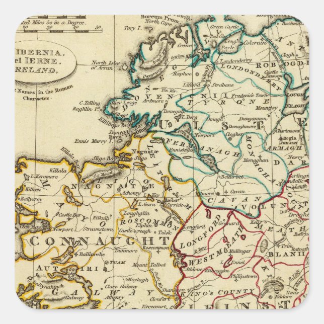 Irland mit umrissenen Grenzen Quadratischer Aufkleber (Vorderseite)