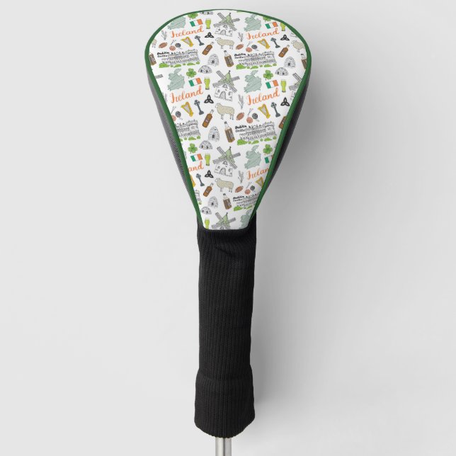 Irland-Skizze-Gekritzel-Muster Golf Headcover (Vorderseite)