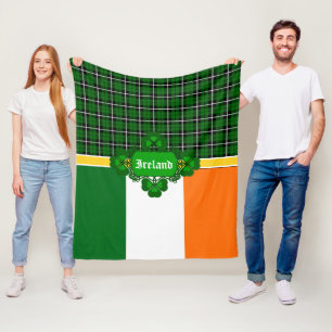 Irland Tartan, Flagge, keltisches Design-Kleeblatt Fleecedecke