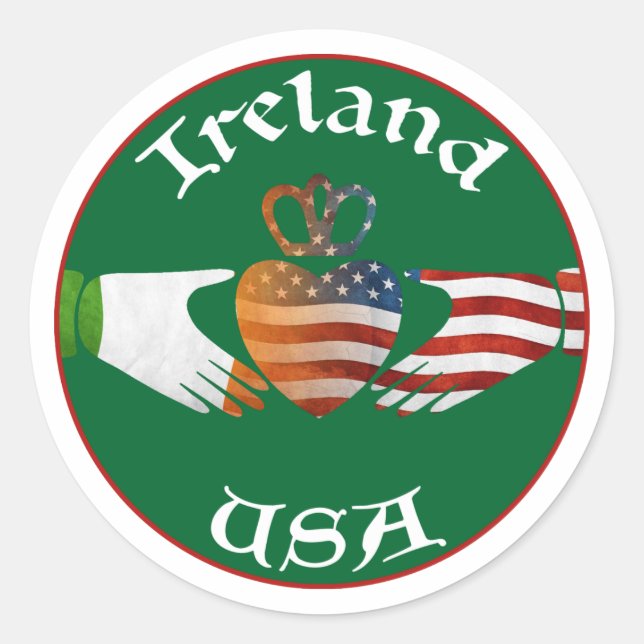 Irland USA Claddagh Design Runder Aufkleber (Vorderseite)