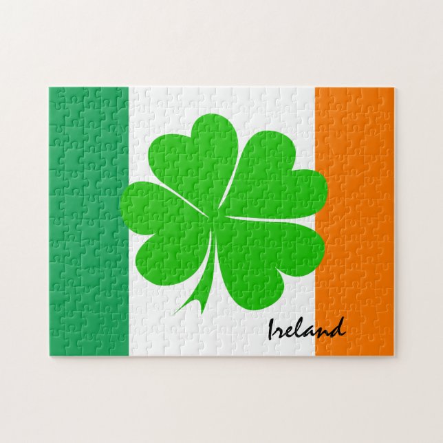 Irland & vierblättriges Kleeblatt, irische Flagge  (Horizontal)