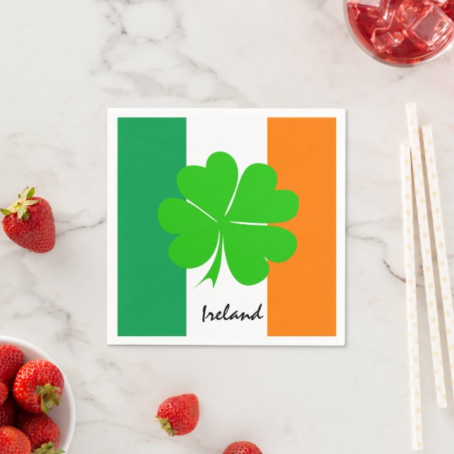 Irland & vierblättriges Kleeblatt, irische Flagge  Serviette (Beispiel)