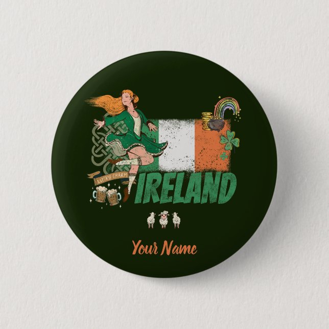 Irland Vintage Flagge St. Patrick's Day Retro Button (Vorderseite)