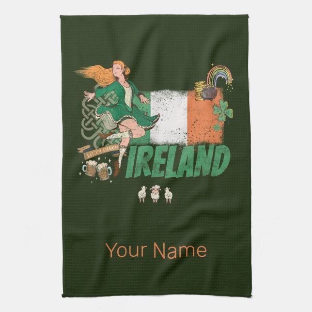 Irland Vintage Flagge St. Patrick's Day Retro Geschirrtuch (Vertikal)