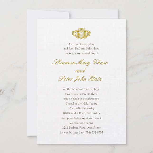 Irlandais Claddagh Ring Invitation Or (Devant)