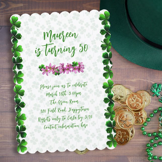 Irlande Anniversaire Shamrocks Invitations (Créateur téléchargé)