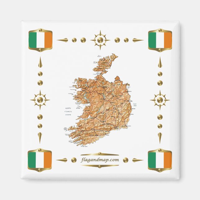 Irlande Carte + Indicateurs Magnet (Devant)
