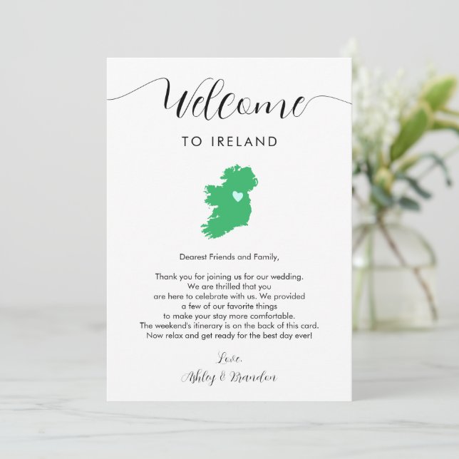 Irlande Carte Mariage Bienvenue lettre Itinéraire (Debout devant)
