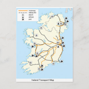 Irlande Transport Map, carte postale irlandaise.