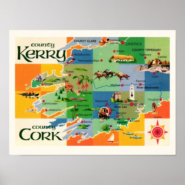 Irlands Kerry & Cork Karte drucken Poster (Vorne)