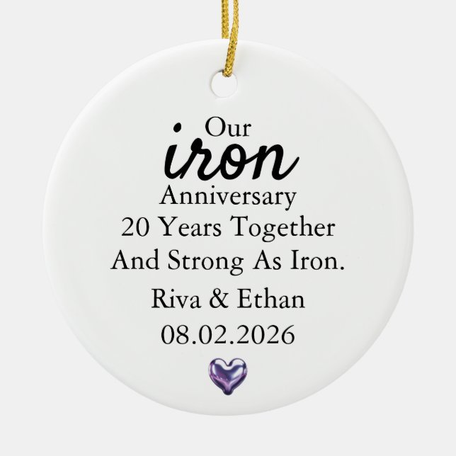 Iron Anniversary Ornament, Iron 20th Anniversary Keramik Ornament (Vorne)