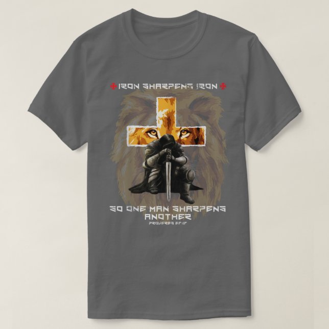 Iron Sharpens Iron Christlich Sprichwort Lion Juda T-Shirt (Design vorne)