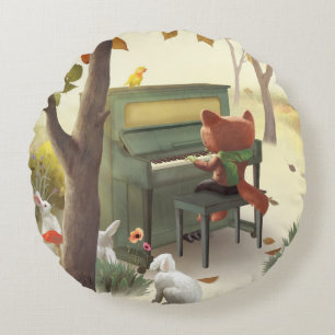 Iron T. Fox: Wald-Piano-Solo-Musik-Kunst Rundes Kissen