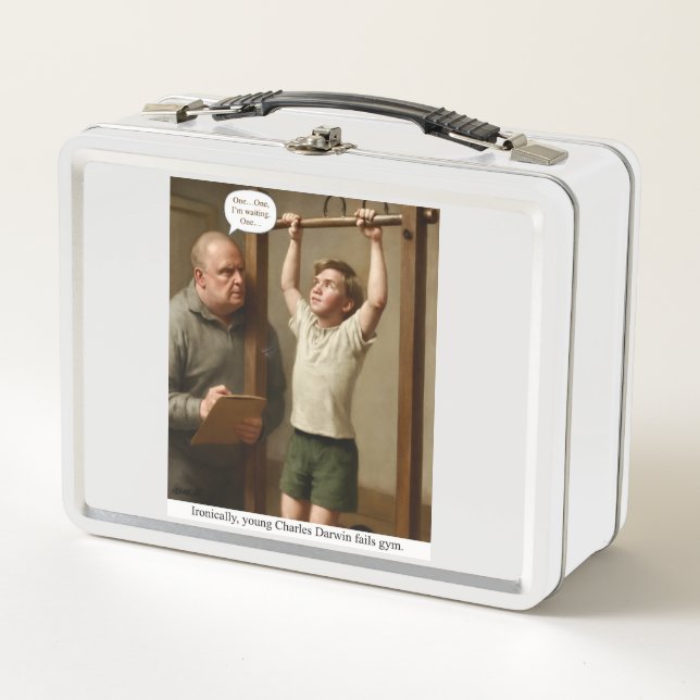 Ironically, young Charles Darwin fails gym. Metall Brotdose (Vorderseite)