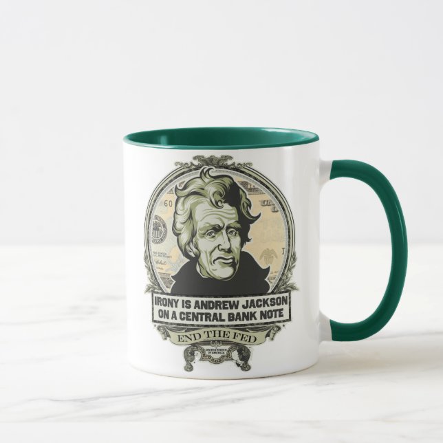 Ironie ist Jackson auf einer zentralen Tasse (Rechts)