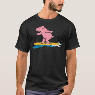 Ironischer Schwein-Surfer-Urlaub T-Shirt