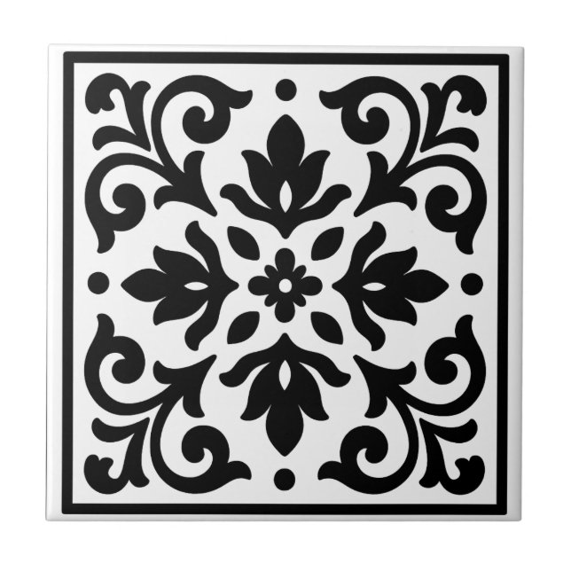 Ironlace Black & White Vintage Floral Fliese (Vorderseite)