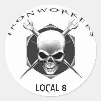 IRONWORKER SKULL Local 8 Runder Aufkleber