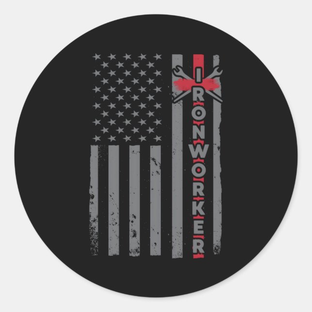 Ironworker Usa Patriotic Flag Iron Working Us Sl W Runder Aufkleber (Vorderseite)
