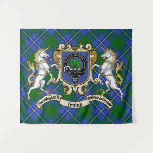 Irvine Clan Abzeichen & Unicorns w/Tartan Wandteppich