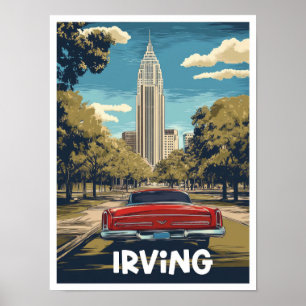 Irving Texas USA Art Vintage Travel Illustration Poster