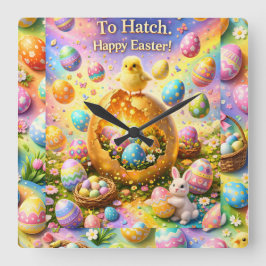 Is ready to hatch magical happy Easter wall Quadratische Wanduhr