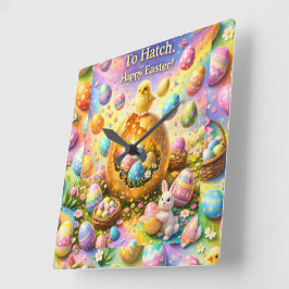 Is ready to hatch magical happy Easter wall Quadratische Wanduhr