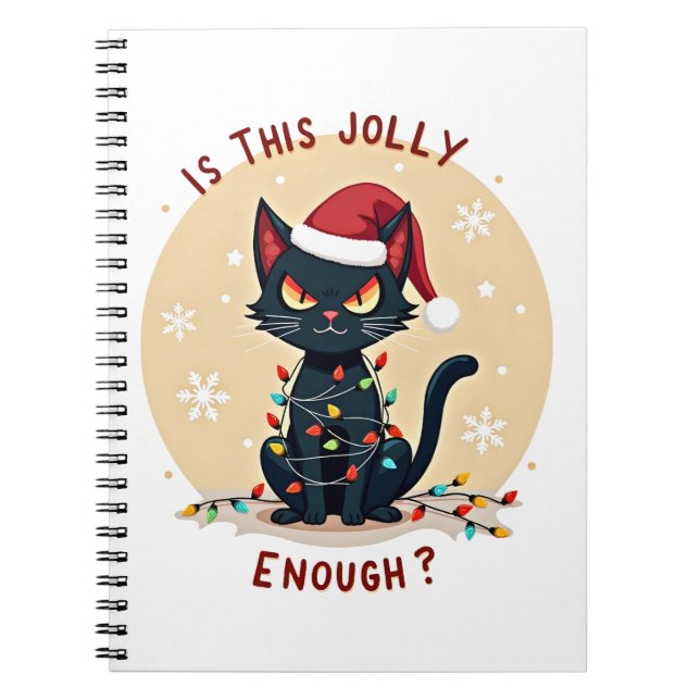 Is This Jolly Enough Funny Black Cat Christmas Tre Notizblock (Vorderseite)