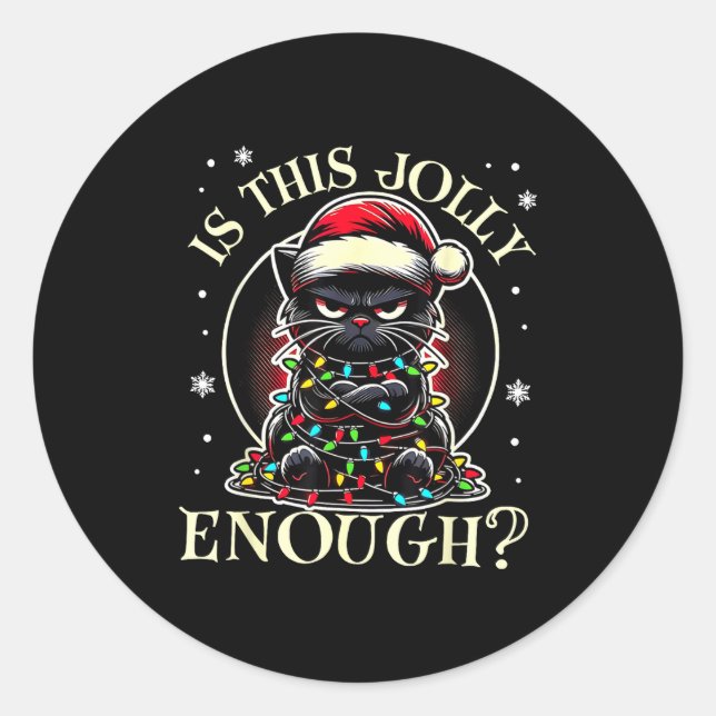 Is This Jolly Enough Funny Cat Christmas Meme  Runder Aufkleber (Vorderseite)